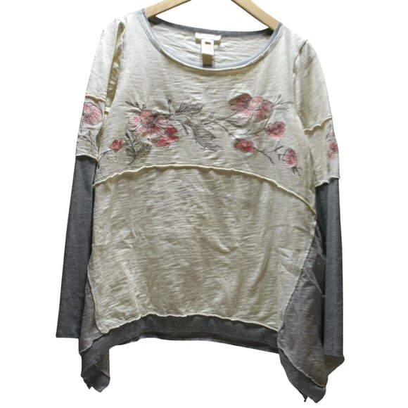 Sundance Tops - Sundance Embroidered Floral Layered-Look Tunic Top Womens M Oversized Boho Artsy